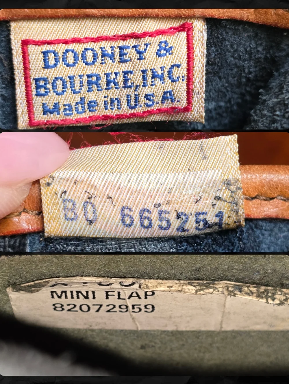 Dooney & Bourke Vintage Mini Flap Crossbody Navy Tan AWL Leather Bag